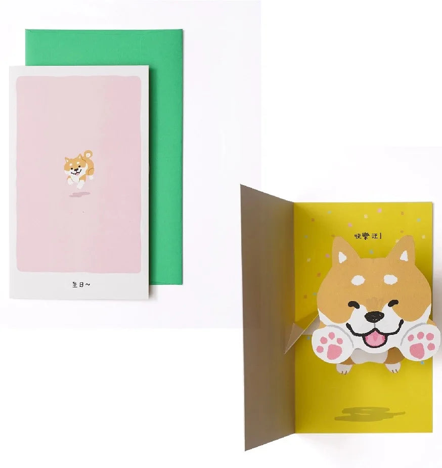 Dog Cat 3D Greeting Card Japan Creative Decoration Card Carton Cat Birthday Gift Girlfriend ins Cute Blessing Card