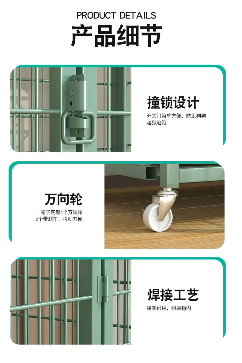 Heavy Duty Dog Cage Large Medium Pet Cage with Toilet Full Square Tube Indoor Dog House