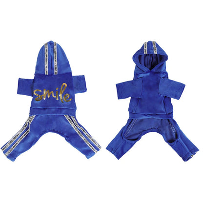 Soft Velvet Dog Jumpsuit Puppy Pajamas Onesie with Hoodie Pet Apparel Spring Autumn Cozy Dog Clothes for Small Medium Dogs
