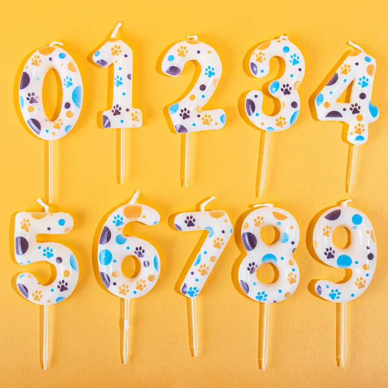 Cute Puppy Paw Print Number Birthday Candles, Suitable For Cake Decorations, Birthday Celebrations, Anniversary Commemorations