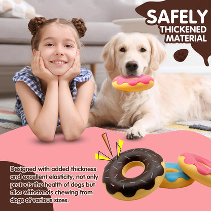 Rubber donut dog toy with functions of grinding teeth, cleaning teeth, interactive companionship, relaxation, and vocalization