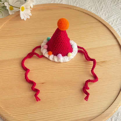 the CROCHET CANINE - Pet Dog/Cat Birthday Hat, Pet Party Dress Up, Photo Decoration, Dog Neck Cute Handmade Set, Dog Accessories for Small Dogs/Puppy