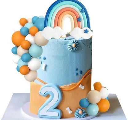 14pcs Blue Rainbow Cake Toppers With Orange White Balls For Dog Birthday Cake Decorations Baby Shower Party Supplies
