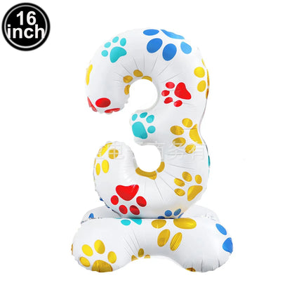 16inch Dog Paw 0-9 Theme Number Foil Balloons Color Dog Birthday Party Balloon Decorations Kids Puppy Party Supplies
