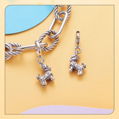 WOSTU 925 Sterling Silver Pet Dog Charm Pomeranian Pendant Yorkshire Terrier Locket Cute Original Fit for Women Bracelet DIY