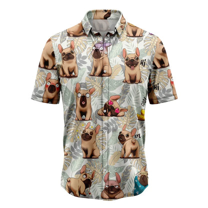 the BULLDOG HAWAII - Funny Bulldog Pattern Hawaiian Shirts, Summer Casual Beach Vacation 3D Cute Dog Printed Shirt, Loose Breathable Dog Lover Blouses