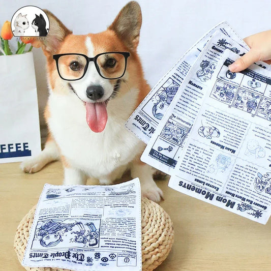 the NEWS DOG - Bite-Resistant Newspaper Dog Toys, Funny Squeaky Sounder, Sounding Paper Small/Medium Chew Dog Toys, French Bull, Easy Clean, Puppy