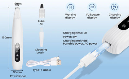 Portable Dog Paw Trimmer with Led Light Rechargeable Cordless Nail Grinder Shaver for Cats And Other Pets Nail Grooming Tools