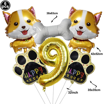 Dog Balloon Corgi Husky Puppy Foil Balloon Dog Paw Ballon Paw Print Balloons Dog Balloon for Puppy Birthday Decorations Supplies