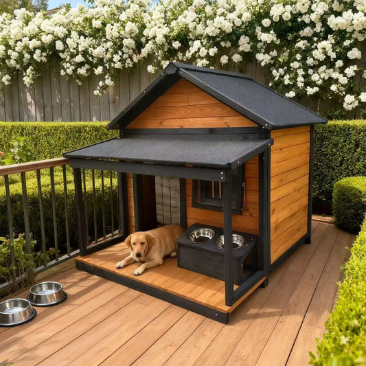 Outdoor dog cage doghouse Solid wood sun protection Rain protection dog kennel doghouse Large medium-sized dog Golden