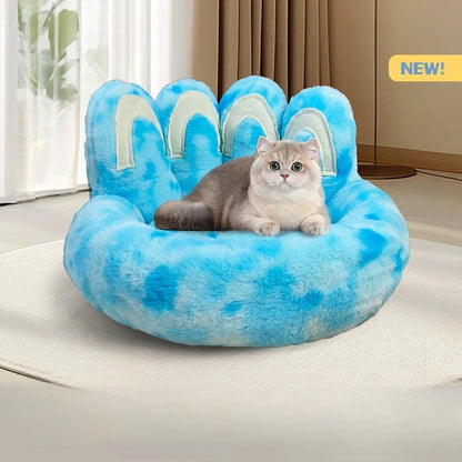 Round Dog Bed Fluffy Rabbit Fur Pet Bed Winter Warm Cat Bed Labubu Bear Paw Design Cat House Cat Bed Pet Supplies Dog Kennel