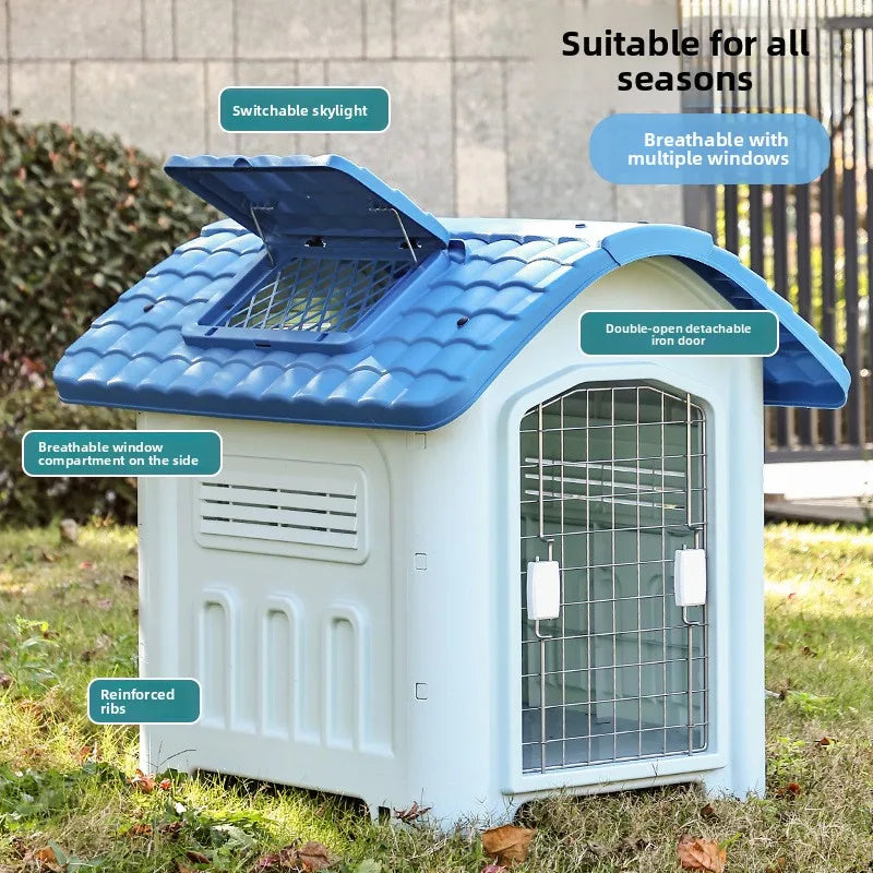 the IN THE DOGHOUSE - Large Waterproof Outdoor Doghouse - Detachable & Washable Dog Cage for Medium/Large Breeds, All-Weather Shelter