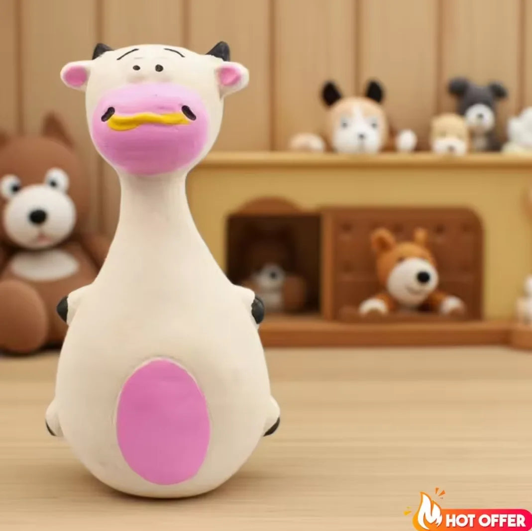 1 Piece Fat Bellied Cartoon Fun Bite Resistant Latex Sound Dog Toy Purple Elephant White Cow Brown Optional