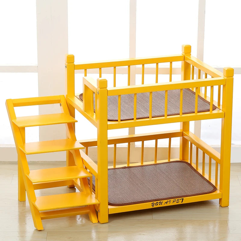 the DOGGY BUNKBED - Dog Bed, Solid Wood Princess Bed, Dog/Cat Under Pet Bunk Bed, High and Low Off the Ground Moisture-Proof Cat Kennel/Dog Kennel
