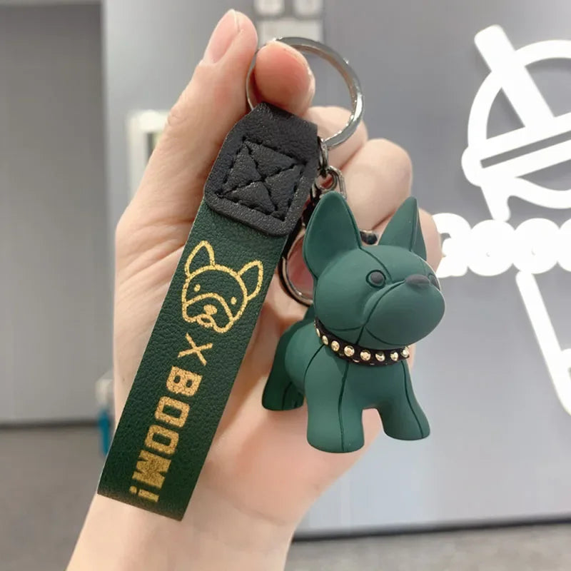 PU Leather Dog Keychains for Women Bag Pendant Fashion Punk French Bulldog Keychain Jewelry Trinket Men's Car Key Ring Key Chain