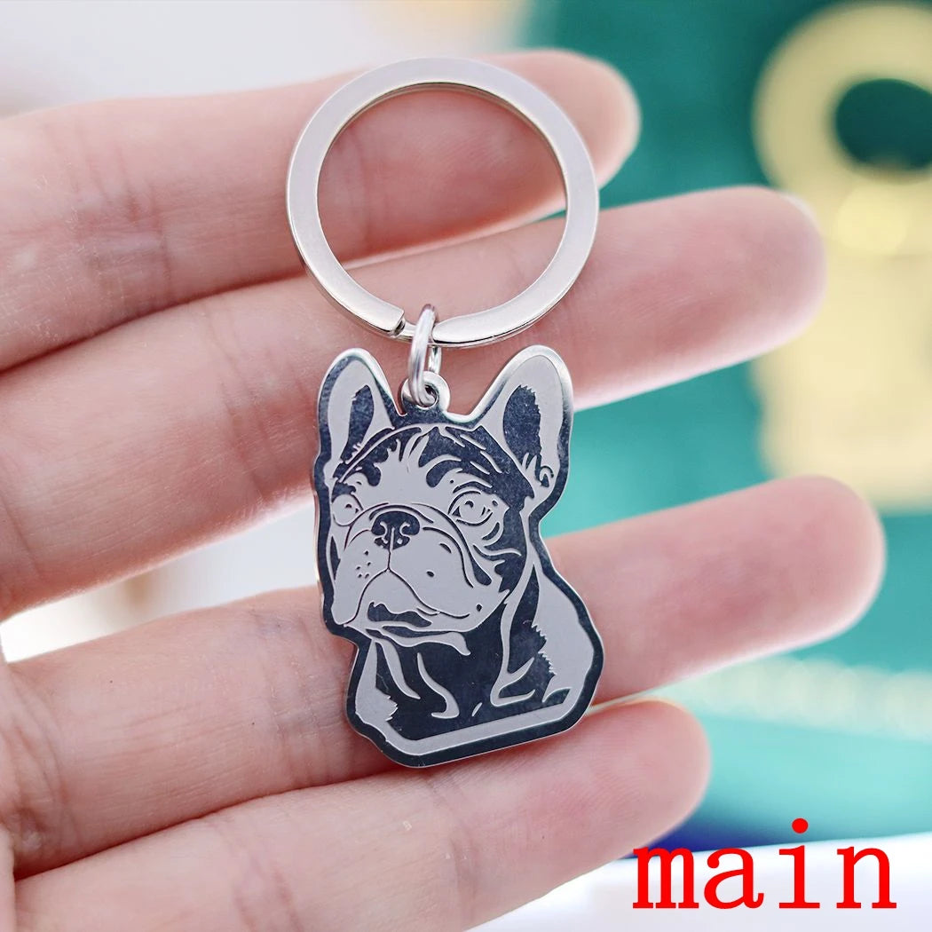 Stainless Steel Charms French Bulldog Dog Men's Trendy Punk Keychain for Women Men Jewelry Kids Gifts Key Bag Deco Accessories