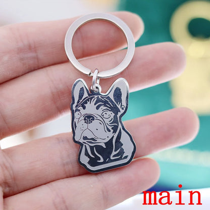 Stainless Steel Charms French Bulldog Dog Men's Trendy Punk Keychain for Women Men Jewelry Kids Gifts Key Bag Deco Accessories