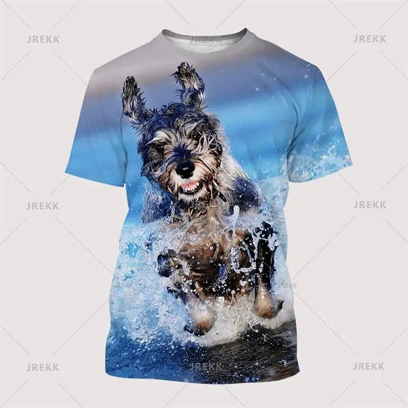 the SCHNAUZER DOG - Schnauzer Dog T-Shirt, Summer Short Sleeve 3D Print Tops, Men Oversized Clothing, O-Neck Graphic T-Shirts, Tee Streetwear