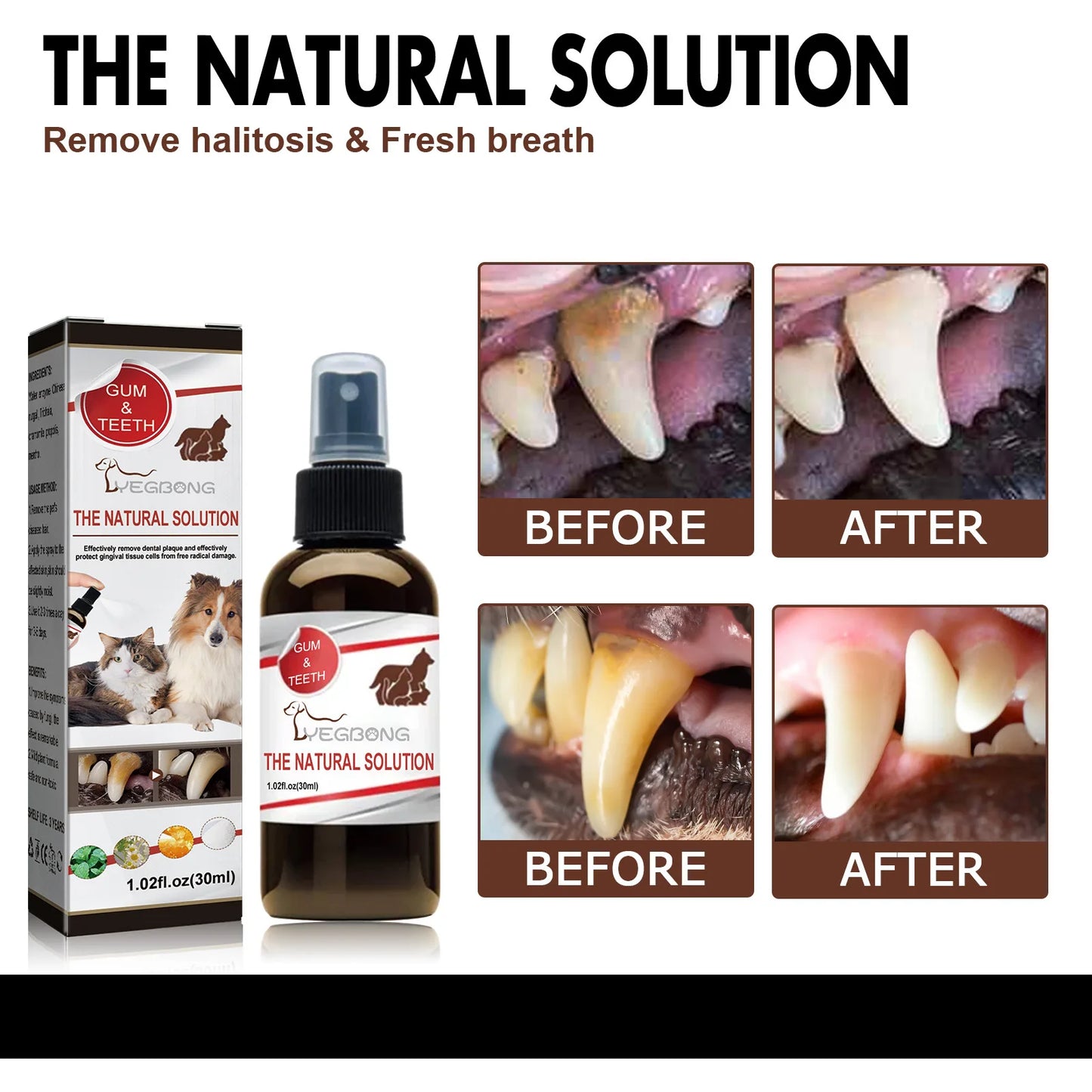 the NATURAL SOLUTION - Pet Tooth Cleaning Spray, Dogs Remove Bad Breath Freshener, Dogs/Cats Oral Cleaning Dental Care Deodorization Spray, Pet Supplies 30ml