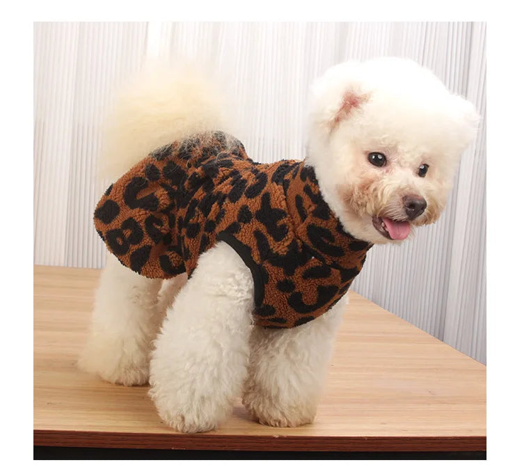 New Arrival Fleece Dog Dress Winter Leopard Print - Cute Princess Gown Outfit for Teddy Puppy Small Dogs Clothing