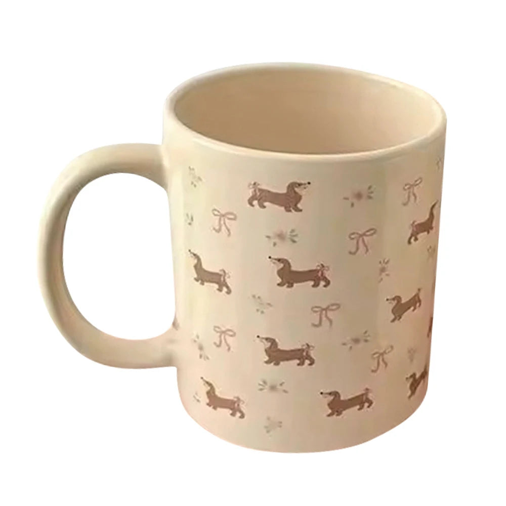 340ML Coffee Mug Cute Dachshund Dog Pattern Ceramic Cup with Handle Coffee Tea Milk Cups Breakfast Water Cup Kitchen Drinkware