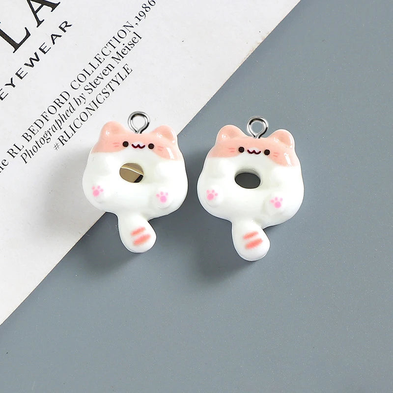 10pcs Cute Doughnut Cat animal Charms Resin Pendant For Jewelry Making Accessories DIY Earrings Necklace Keychain