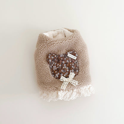 Pet Flower Plush Coat Dog Flower Cake Skirt Cute Dog Plush Hat Dog Clothes Winter Bear Flower Plush Thick Vest Coat Bottom Skirt