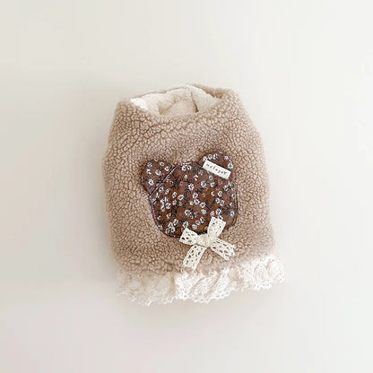 Pet Flower Plush Coat Dog Flower Cake Skirt Cute Dog Plush Hat Dog Clothes Winter Bear Flower Plush Thick Vest Coat Bottom Skirt