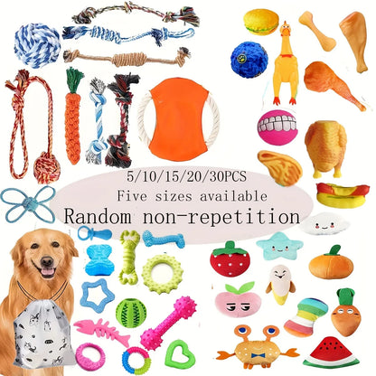 5/15/20/30pcs Random Type Durable Tough Interactive Cotton Pet Puppy Toys Vocal Toys For Small And Medium Dog Supplies