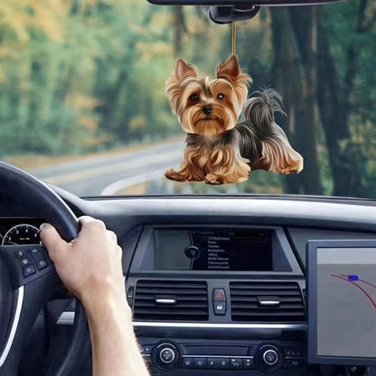 Cute Yorkshire Terrier Dog Acrylic Pendant Versatile Charm Puppy Keychain For Car Mirrors, Backpacks & Home, Festive Party Decor