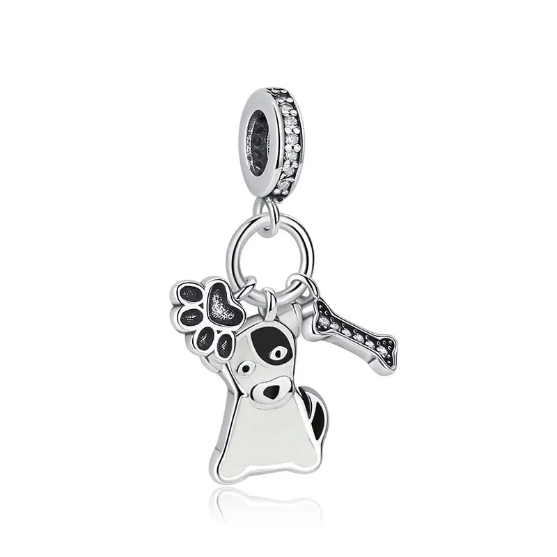 Original 925 Sterling Silver Charms Love Pets Dog Cat Paw Print Pendant Beads Fit Brand Bracelets Necklaces Women DIY Jewelry
