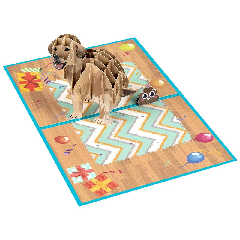 Funny Labrador Feces 3D Birthday Cards Gift with Envelope Creative 3D Dog Greeting Card Colorful Pet Birthday Card with Blessing