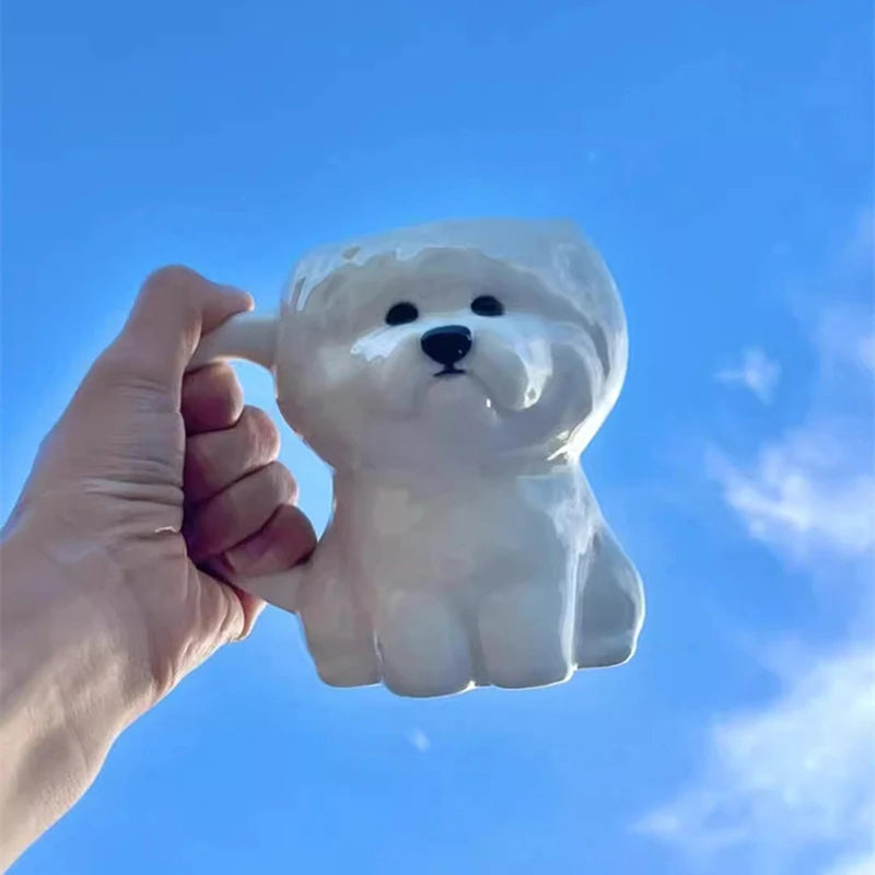 1Pc White Puppy Ceramic Mug Creative Cute Little Dog Office Water Drinking Coffee Cup Birthday Gifts Couple Cups Home Daily Use