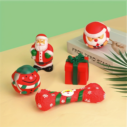 the HOLIDAY HOWL PACK - 5PCS Christmas Themed Dog and Cat Toys, Sound Making Chew Toys for Pet, Teeth Grinding Holiday Themed Pet Accessories