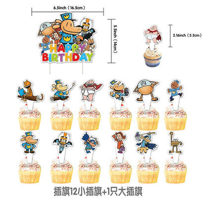 Dog Man Theme Party Cute Cartoon Animals Pet Happy Birthday Party Decor Set Latex Balloon Paw Dogman Cake Topper Banner Flag Toy
