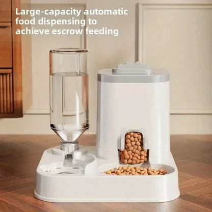 Automatic Cat & Dog Water Dispenser with Integrated Food Basin No Batteries Needed,Automatic Pet Feeder One-Piece Design