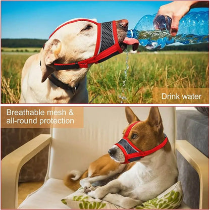 the EASYBREATHE DOG MUZZLE - Soft Fabric Adjustable Strap Pet Mask, Mesh Dog Muzzle Allows Panting and Drinking, Prevents Biting, Dog Mouthpiece