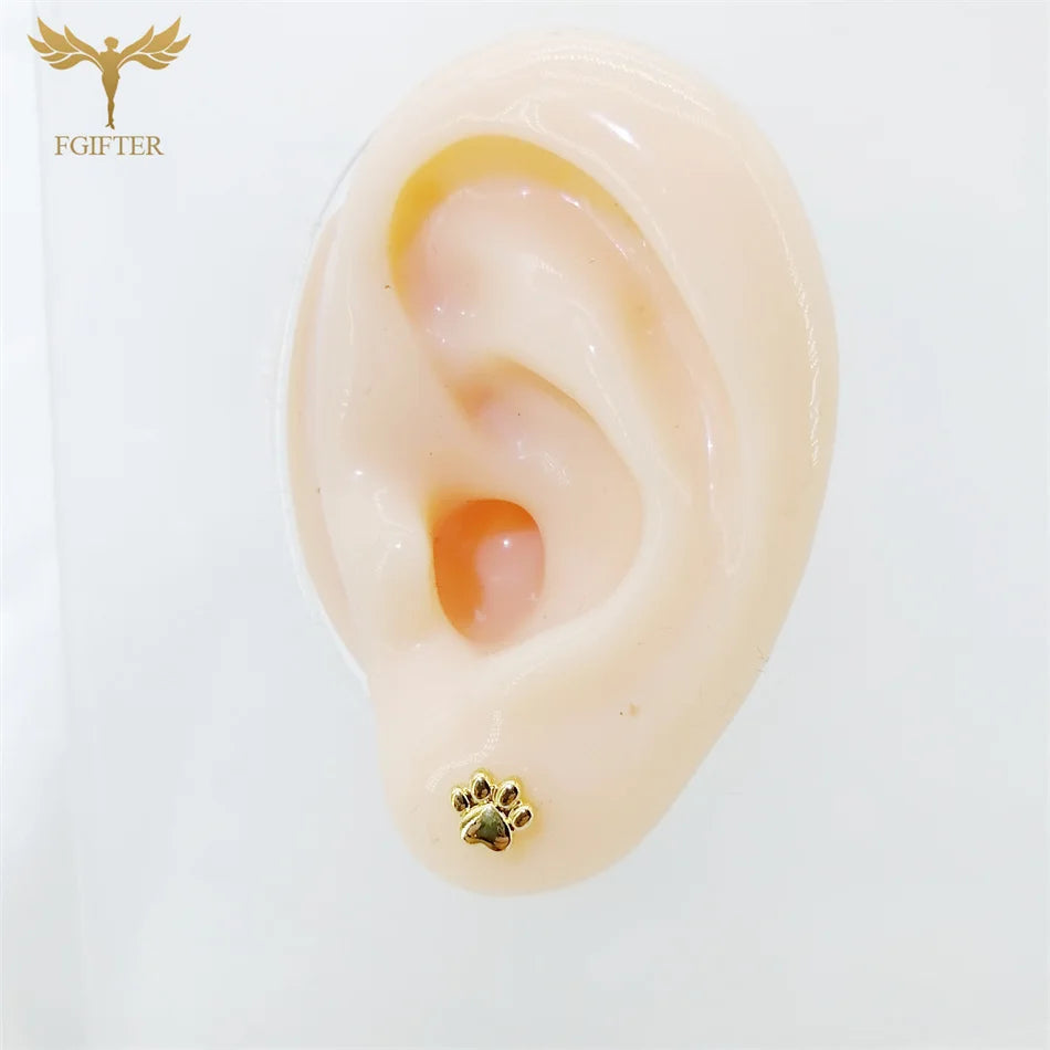 12 Pairs Women Girls Small Earrings 3D Animal Dog Bear Cat Paw Design Stud Earrings Set Golden Stainless Steel Jewelry Earrings