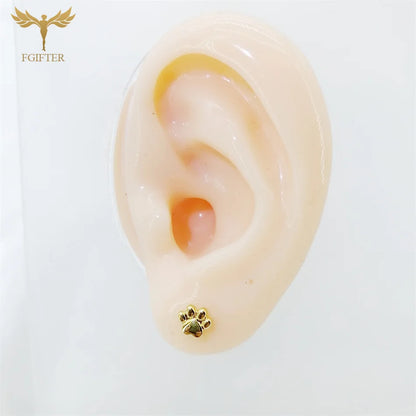 12 Pairs Women Girls Small Earrings 3D Animal Dog Bear Cat Paw Design Stud Earrings Set Golden Stainless Steel Jewelry Earrings