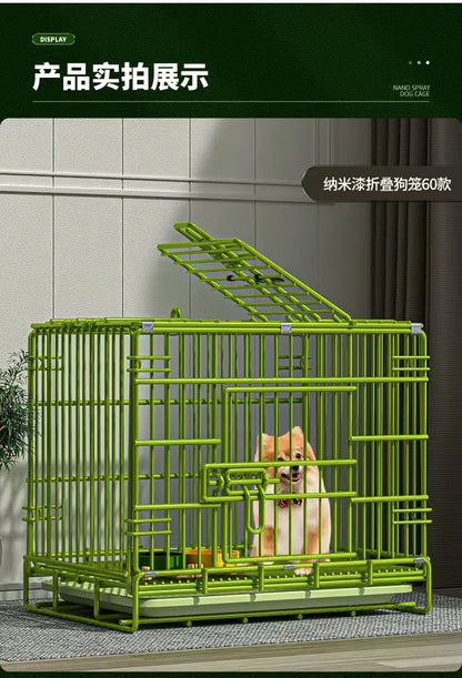 t‌he GREEN MACHINE - Heavy-Duty Foldable Dog Crate with Toilet - Reinforced for Small/Medium/Large Breeds, Indoor Pet Cage with Removable Tray