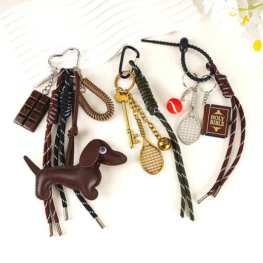 Trendy Gift Cute Sausage Dog Keychain Leather Woven Rope Anti-Lost Luggage Tag Car Bag Charm Men Women Fashion Accessories Gifts
