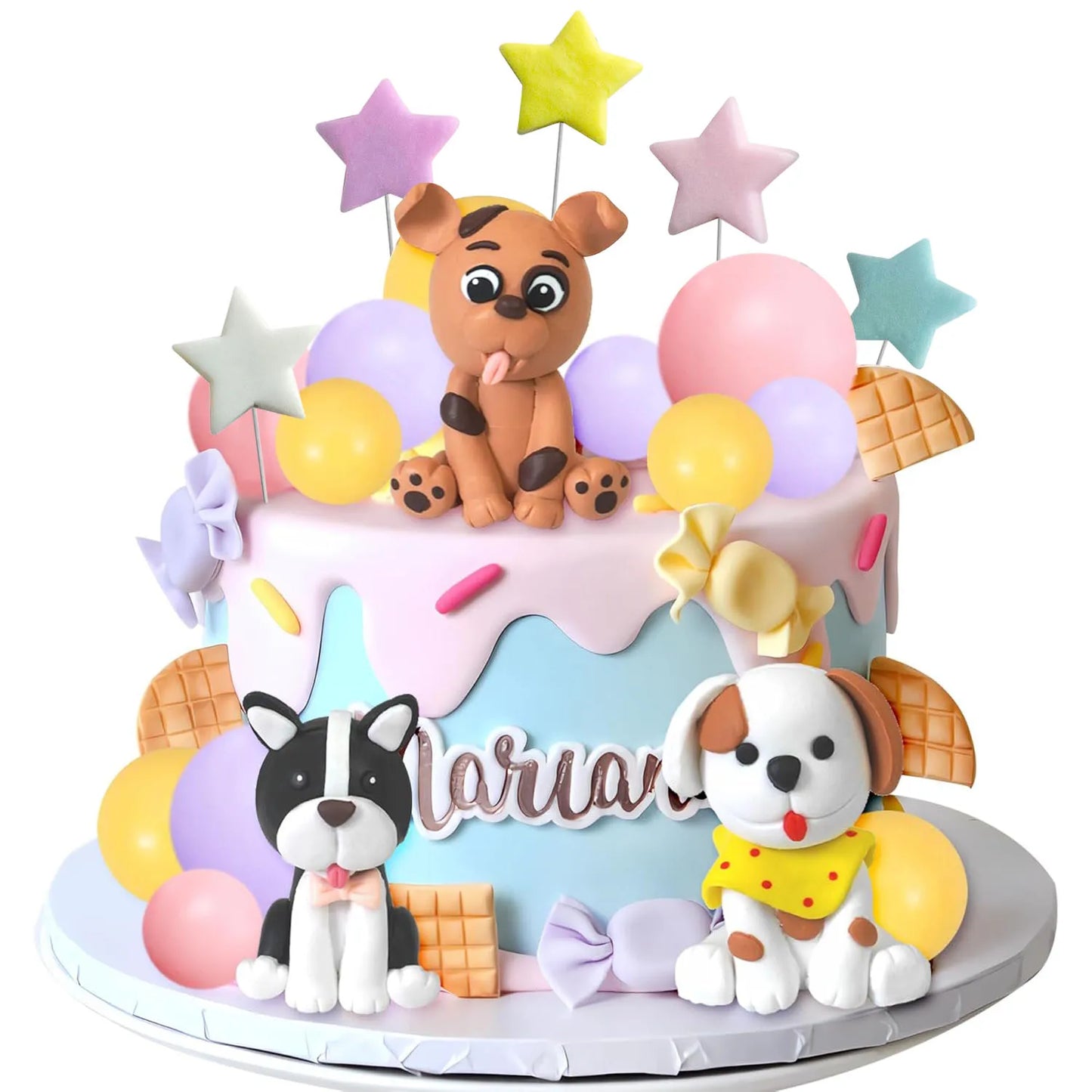 Dog Cake Topper Clay Figurines Puppy Star for Dog Theme Birthday Party Paw Cute Dog Pet Party Baby Shower Supplies