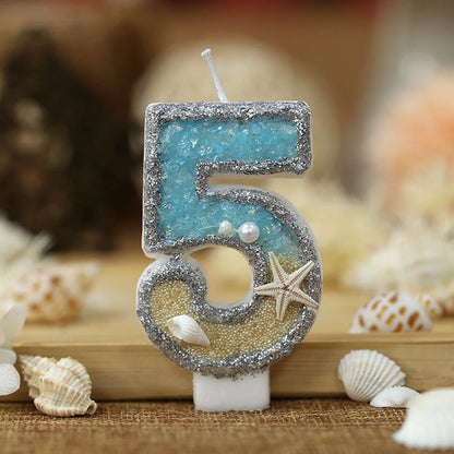 1PC 0-9 Digital Glitter Candles Summer Beach Starfish Birthday Cake Decoration Candles Ocean Themed Party Cake Decoration