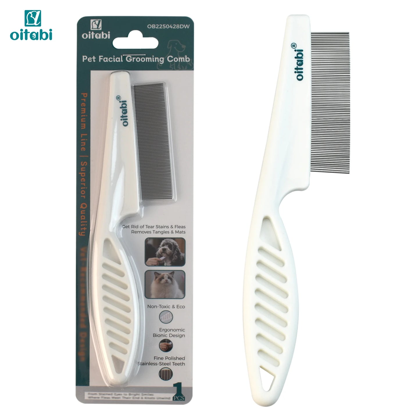the PESTEASE GROOM COMB - Flea Lice Comb, Dog/Cat Grooming Combs with Rounded Teeth, Professional Pet Tear Stain Remover Brush, Pet Dematting Tool
