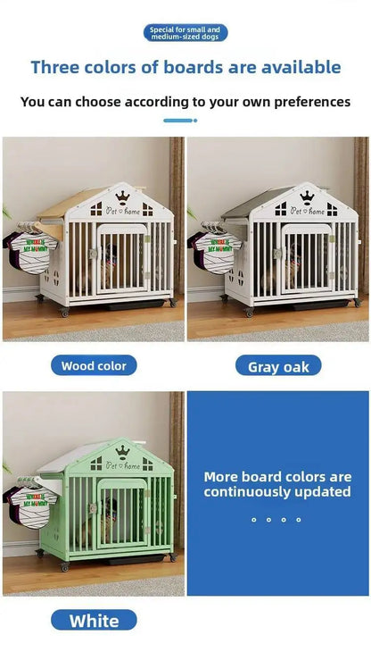 the DOG VILLA - Multi-Functional Solid Wood Steel Frame Pet Dog Villa, Small/Medium-Sized Dog Cage, Indoor Outdoor Dog Cage, Dog Bed with Toilet