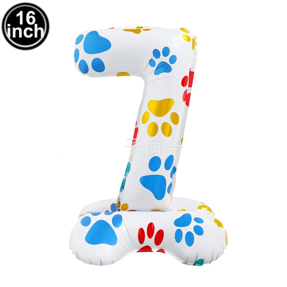 16inch Dog Paw 0-9 Theme Number Foil Balloons Color Dog Birthday Party Balloon Decorations Kids Puppy Party Supplies