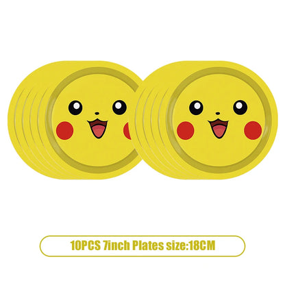 Pikachu Birthday Pokemon Party Decorations Pikachu Foil Balloons Disposable Tableware Plate Napkin Banner For Boy Party Supplies