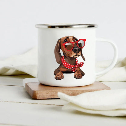 Funny Dachshund Print Creative Enamel Mug Coffee Wine Mugs Cartoon Dogs Paw Party Drink Beer Juice Milk Cups Gifts for Lover Dog