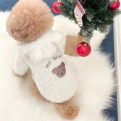 Cute Cartoon Bear Pattern Plush Dog Hoodie with Hat Zipper Cats Coat Jackets Warm Pet Clothes for Large Small Pet