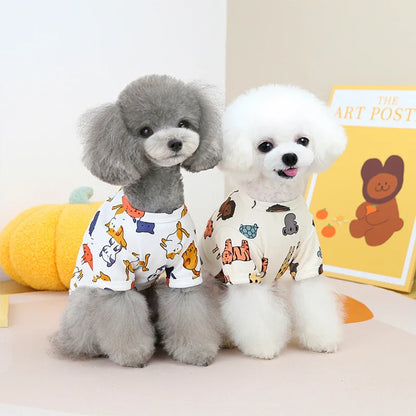 Spring Summer Pet Vest Breathable Cartoon Print Pet T-shirt for Small Medium Dogs Cats Puppy Clothes Chihuahua Bichon Costume